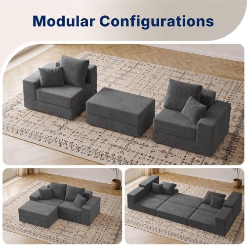 Cloud Modular Sectional Sofa, Comfy Couch for Living Room, Modern L-Shaped Couch with Reversible Chaise, Customizable Sleeper Sofa Bed with Non Slip, No Assembly & Deep Seat, Dark Grey