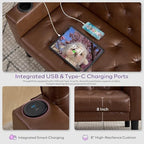 62'' Leather Loveseat Sofa Set with Chairs, 3-Piece Living Room Furniture | Leather Sofa and Chair Set, Loveseat Couch with 2 USB Ports and Cupholders, Comfy Furniture for Apartment Office, Brown