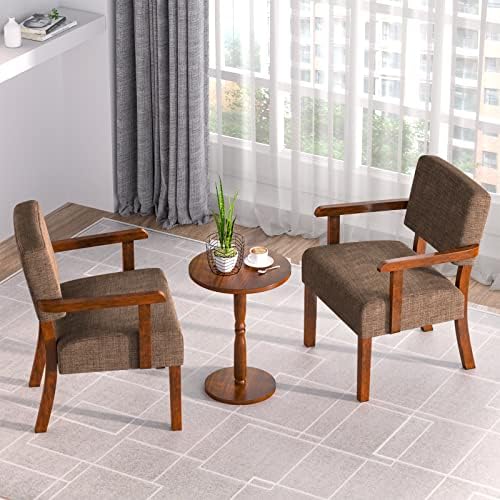 FAGAGA Accent Chairs Set of 2, 2 Solid Wood Armchairs with Side Table | Living Room Chairs with Soft Thicken Cushion, Comfy Reading Chair for Bedroom, Waiting Room, Home Office, Easy Assembly