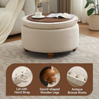 WUTUTUEE 30Inch Round Storage Ottoman with Tray, Modern Tufted Fabric Circle Coffee Table with Storage, Upholstered Ottoman with Removable Top for Living Room, Bedroom, Khaki