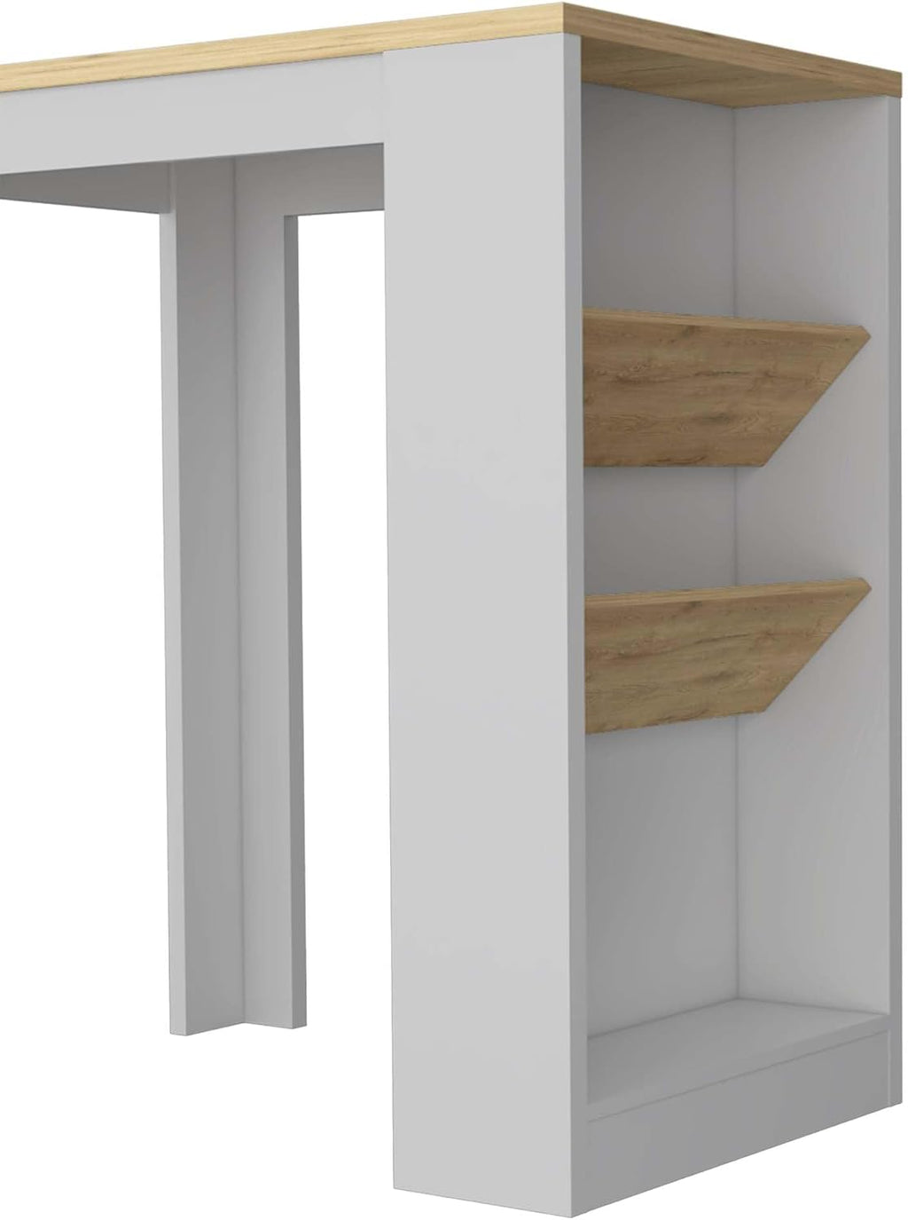 Wine Storage Pedestal Kitchen Island White and Macadamia | Three-tier design with dedicated wine display shelves