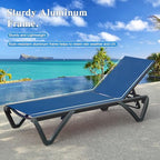 Domi Aluminum Pool Lounge Chair Outdoor Set of 2 Chaise Lounge Outdoor | Wheels, Adjustable, Textilene, Navy Blue, All Weather, Poolside, Backyard, Patio, Deck, Outside