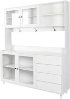 Large Freestanding Hutch Cabinet, Tall Pantry Storage with 4 Doors, 4 Drawers and Microwave Shelf, White Standing Kitchen Cupboard for Dining Room and Kitchen Organization (White)