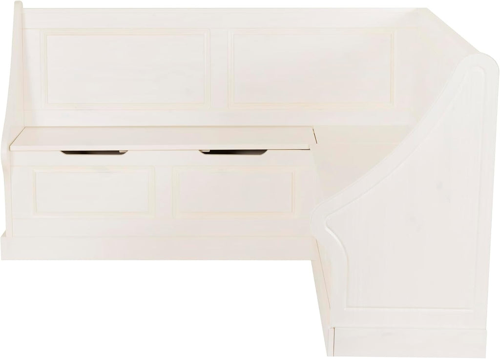 Linon Harris White Corner Breakfast Nook - Nook Only, Table is NOT included! 20.88D x 61.88W x 36.63H in