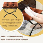 15" Upholstered Folding Foot Rest Stool with Foldable Metal Frame Brown | Indoor/Outdoor Footrest Washable Ottoman Footstool Compact Size 18.5"×14.8"×15" for Living Room, Bedroom, Patio