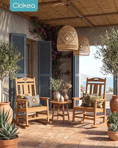 Ciokea Oversized Outdoor Rocking Chairs Set of 2, 380lbs Heavy-Duty Large Patio Rocker, High Back Cozy Porch Chairs, Weather Resistant Patio Rocking Chairs for Outside, Fire Pit, Deck, Teak