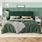 Allewie King Bed Frame, Velvet Upholstered Platform Bed with Adjustable Vertical Channel Tufted Headboard, Mattress Foundation with Strong Wooden Slats, Box Spring Optional, Easy Assembly, Green