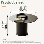 Modern Round Coffee Table with Tempered Glass Top, Small Metal Accent End Table with Tray Design for Living Room, Bedroom, or Office, 23.6''W* 17.7''H(White B)