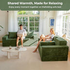 MAXYOYO Convertible Sofa Bed, 80" Oversized Loveseat Couch 4 in 1 Foldable Floor Sofa Couch in A Box with 2 Cup Holders, Folding Chair for Living Room, No Assembly Required, Green | Corded Green 4-in-1 Couch Converts Into a Floor Sofa