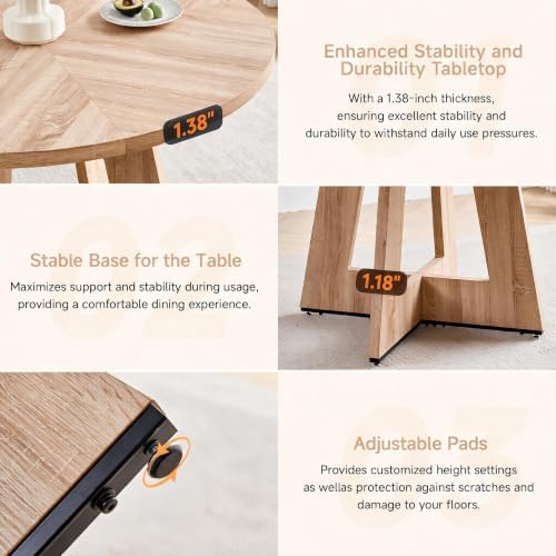 Round Dining Table Set for 4, Kitchen Table and Chairs | Wooden Cross Base, Boucle Fabric Chair, for Apartment