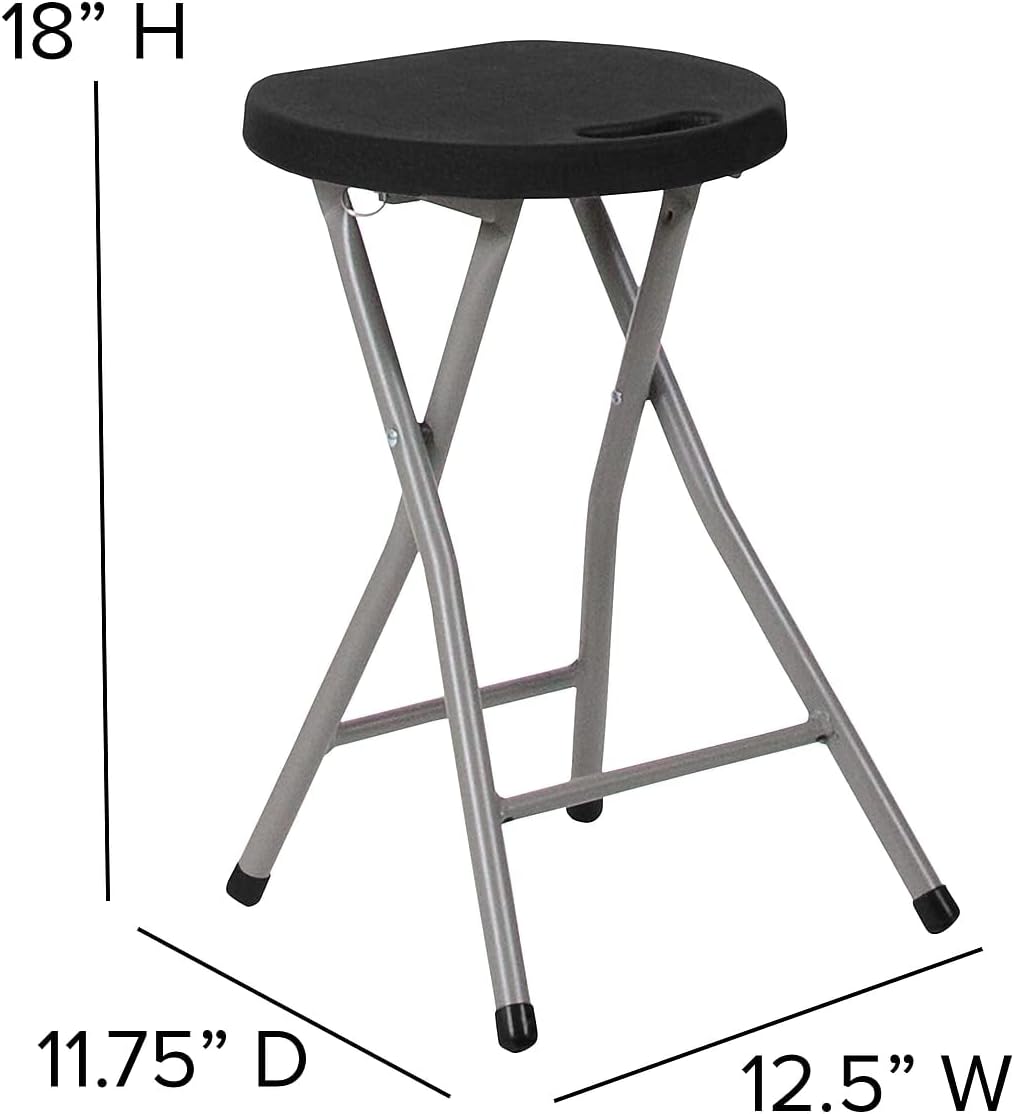 Flash Furniture Micah Foldable Stool with Black Plastic Seat and Titanium Gray Frame | Lightweight, Compact, Easy Storage, Indoor Use