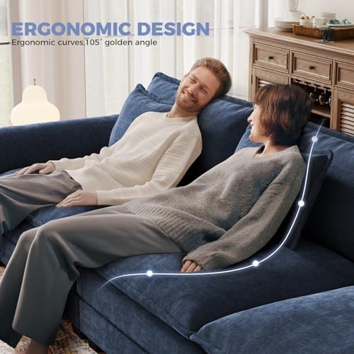 CDCASA 154" Modular Sectional Sofa, Comfy Cloud Couch with 4 Movable Ottomans, Oversized 8-Seater Chenille Deep Seat Sofa Bed for Living Room,Bedroom, Blue