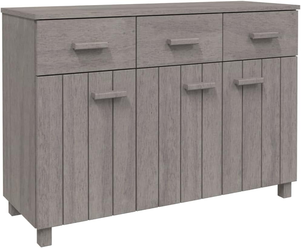 Light Grey Solid Pine Wood Sideboard with Shelves and Drawers, Traditional Style Storage Cabinet for Living Room Bedroom Dining Area, Durable Furniture