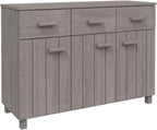 Light Grey Solid Pine Wood Sideboard with Shelves and Drawers, Traditional Style Storage Cabinet for Living Room Bedroom Dining Area, Durable Furniture