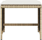 Weather Resistant Synthetic Rattan Patio Stool Set of 4 in Beige and Cream White, Compact Square Design 15.7x15.7x13.8 Inches for Outdoor Seating