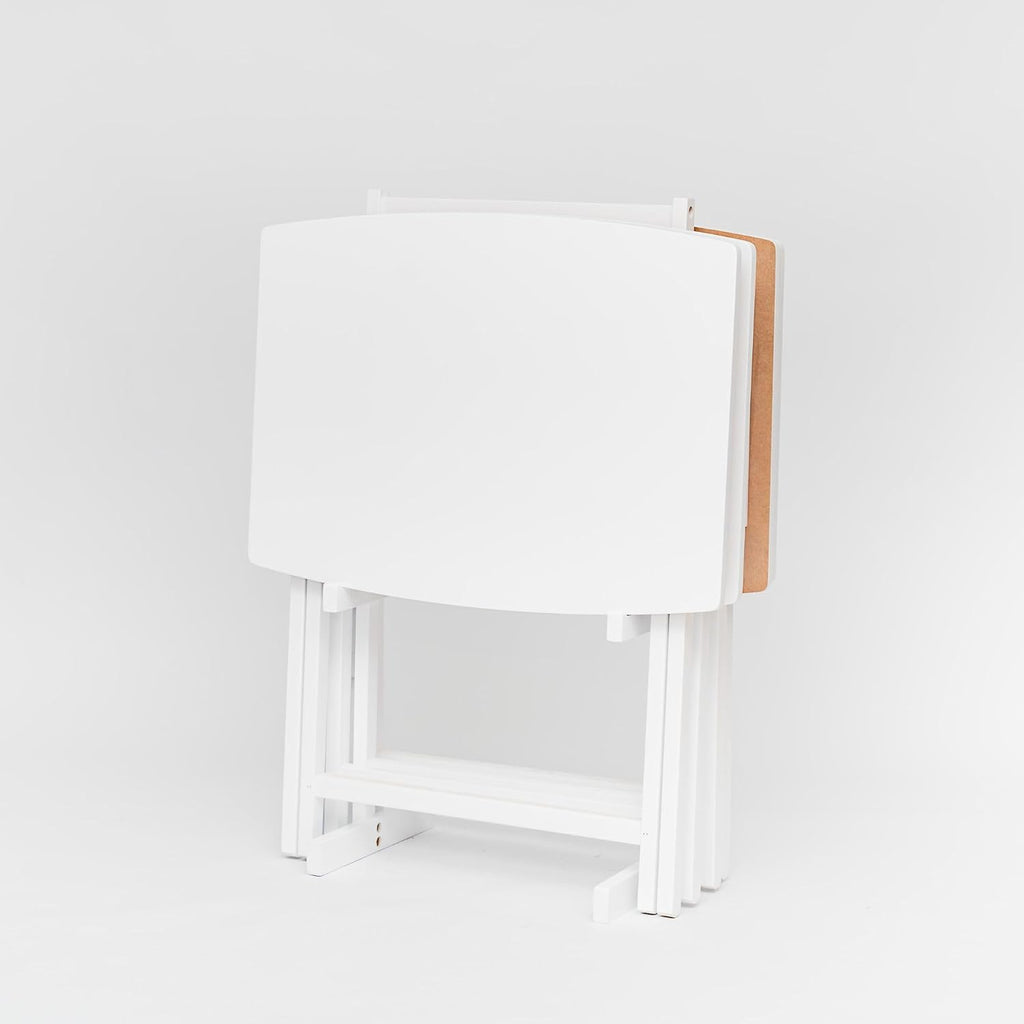 PJ Wood - 5 Pack XL TV Tray Tables - White Wood Set | Large Size, Rectangular Shape, Modern Style, Foldable Design, 33.2 lb Capacity Each, Small Space Storage