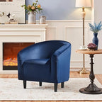 Yaheetech Small 25.5in Wide Velvet Barrel Accent Chair Bedroom, Navy Blue | Compact Cozy Barrel Chairs with a Curved Silhouette, Upholstered Furry Armchair for Small Spaces, Living Room Bedroom Corner