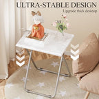 TV Tray Table,Folding Table with Cup Holder Portable,Foldable Snack Tray for Eating,Small Folding Tables Set of 2,Dinner Tables for Couch, Living Room,Small Space (White Marble,2Pcs)