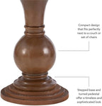 MAKLAINE Round Accent Table, 26.5" High, Engineered Wood, Rustic Natural Finish, Turned Pedestal, Stepped Base, Compact Design, Decorative Display or End Table for Living Room, Bedroom, Small Spaces