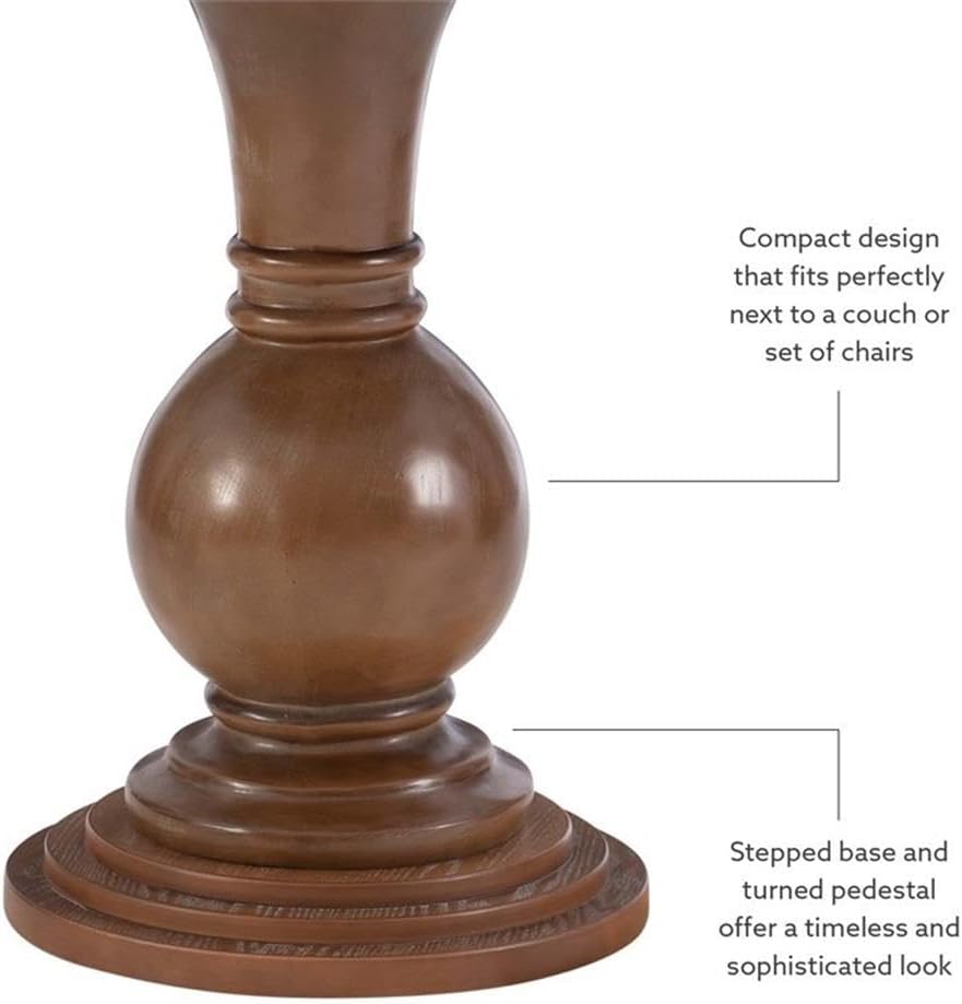 MAKLAINE Round Accent Table, 26.5" High, Engineered Wood, Rustic Natural Finish, Turned Pedestal, Stepped Base, Compact Design, Decorative Display or End Table for Living Room, Bedroom, Small Spaces