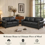 Couchus 88" W Living Room Furniture Sets, 3-Seater&Loveseat&Single, Grey | Faux Leather Fabric Sofa and Couch Sets, Mid-Century Sofa Set with Nailhead Trim