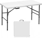 4FT Folding Table, Heavy Duty 400LBS-White | Portable, rust-proof metal frame For Working Meeting Parties Picnic Camping wedding indoor & outdoor use, easy fold & carry