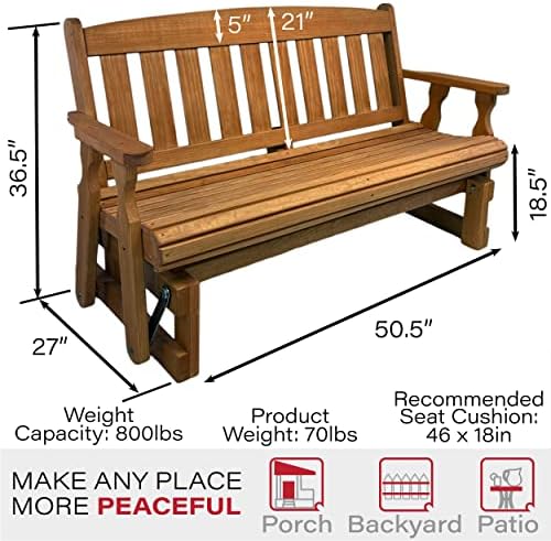 Amish Casual Heavy Duty 800 Lb Mission Pressure Treated Porch Glider (4 Foot, Cedar Stain)