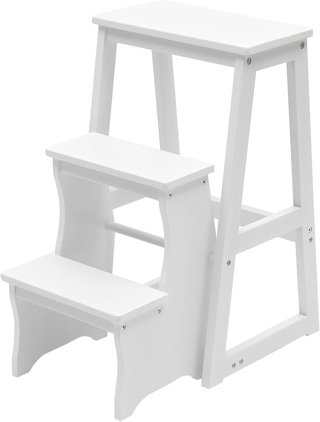 Wooden Folding Library Ladder Chair, 3-Step Multifunctional Step Stool, Display Ladder and Storage Shelf for Kitchens, Garages, Bars, Counters (White)