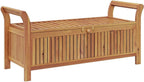Acacia Wood Outdoor Storage Bench with Cushion, 49.6" Patio Storage Bench with Curved Arms, Garden Seat for Pillows and Blankets