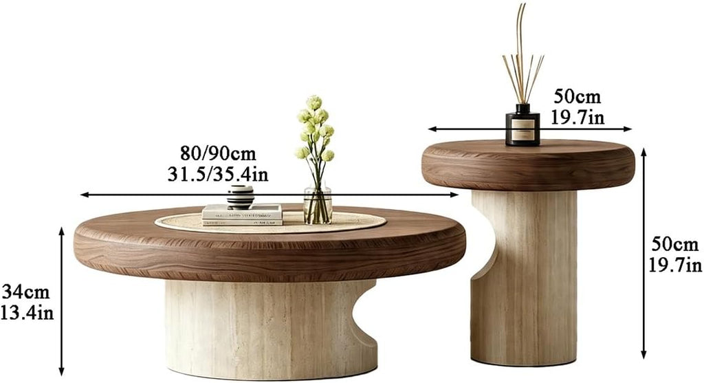 Set of 2 Modern Round Nesting Coffee Tables with Storage for Living Room | Round Coffee Table & Side End Table, Versatile Furniture for Living Room, Bedroom, Balcony(B,80cm/31.5in)