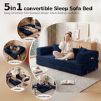 79" Convertible Futon Sofa Bed, Floor Couch for Living Room | 5-in-1 Corduroy Loveseat Sleeper Sofa, Foldable Couch with Side Pocket, Pull Out Bed, No Assembly Required,Blue