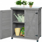 31" Weatherproof Small Storage Cabinet, Storage Cabinets with Premium Wood, Tool Cabinet with Magnetic Door for Patio & Garage, Gray