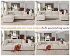 VANOMi Sectional Sofa with Convertible Sleeper Modular Couch,Chenille,Beige | Convertible,Washable,Removable Cover,Modern,Comfortable