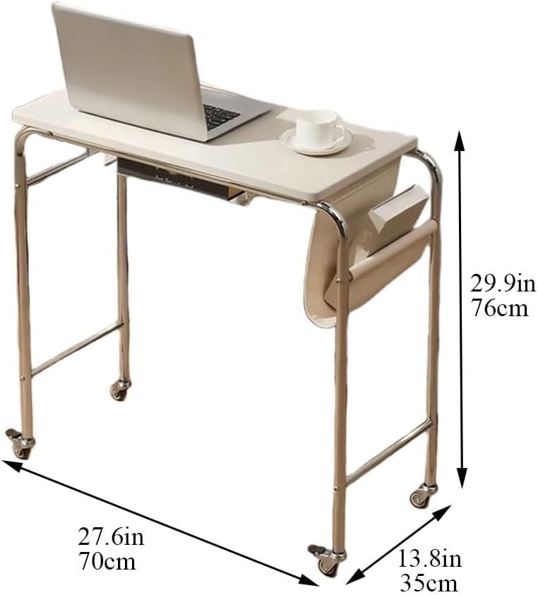 Movable Side Table with Locking Wheels Metal Frame Mobile Workstation Laptop End Table Rolling Office Desk with Storage for Room Long Lasting