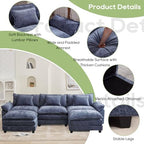 Oprisen 120" Modular Sectional Sofa, Comfy Deep Cloud Couch with Ottoman | U-Shaped Couches for Living Room, Modular Couch, Deep and Wide Seat, Chenille Sofa Sleeper with Throw Pillows, Blue