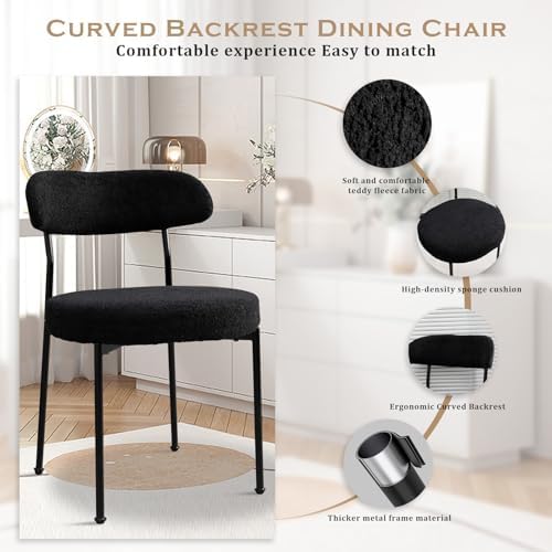 Dining Table and Chair Set 31.5" Black Round Table&2 Boucle Upholstered Chairs for Kitchen Dining Room Small Space 3 Piece Dining Table and Chair Set (Black)