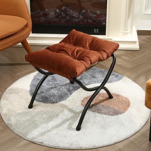 15" Upholstered Folding Foot Rest Stool with Foldable Metal Frame Brown | Indoor/Outdoor Footrest Washable Ottoman Footstool Compact Size 18.5"×14.8"×15" for Living Room, Bedroom, Patio