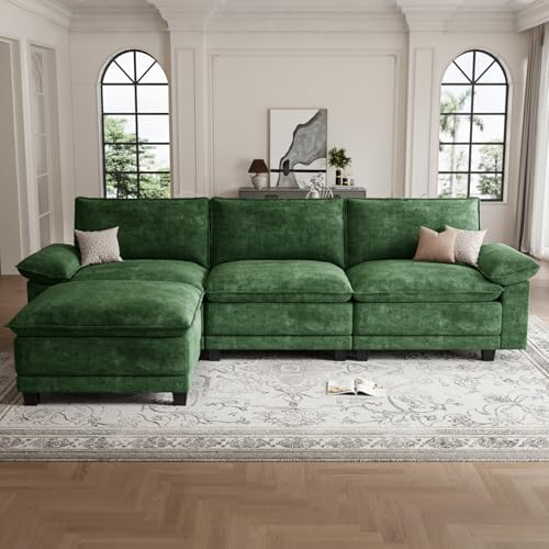 108" Modular Sectional Couch, L Shaped Cloud Sofa for Living Room | Comfortable Foam Cushions, Sturdy Frame, Appealing Appearance, Easy Assembly, Soft Chenille, Modular Design, Green
