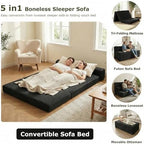5-in-1 Convertible Sofa Bed, Couch Loveseat with Removable Cushions & Washable Cover, Futon Sofa Bed with Handle, Pull Out Couch for Small Spaces, Queen Size, Black