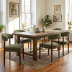 VKNOW Wooden Dining Chairs Set of 6 with Walnut Wood Legs and Curved Back | Mid Century Modern Upholstered Dining Room Chairs with Faux Mohair Fabric, Kitchen Chairs for Farmhouse, Dining Room, Green