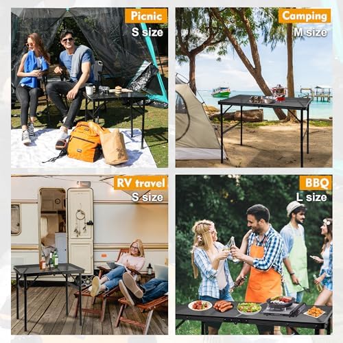 GREGIN Folding Camping Grill Table, Outdoor Metal Table. Foldable, Portable | Lightweight, Height Adjustable Camp Table with Mesh Desktop for Grilling, Cooking, BBQ, Griddle, Patio, Picnic-4 ft Black