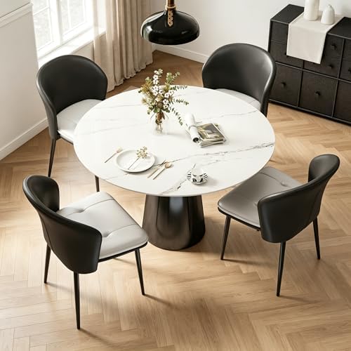 Faux Leather Dining Chairs Set of 4, Curved Back Upholstered Accent Chair, Modern Kitchen Side Chair with Metal Legs for Dining Room, Living Room, Bedroom, Black