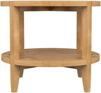 Pemberly Row Round Solid Wood End Table, 23.5 in Wide, Maple Brown Finish, Asian Hardwood Construction, Lower Shelf, Modern Farmhouse Style for Living Room or Bedroom Decor