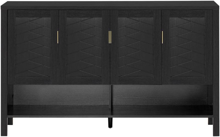 U_STYLE 55.1''Storage Sideboard with 4-Doors,Multi Functional Buffet with Open Shelf and 2-Tiers Adjustable Shelves,Modern Cabinet with Double Hooks,Suitable for Living Room, Hallway, Dining,Office.