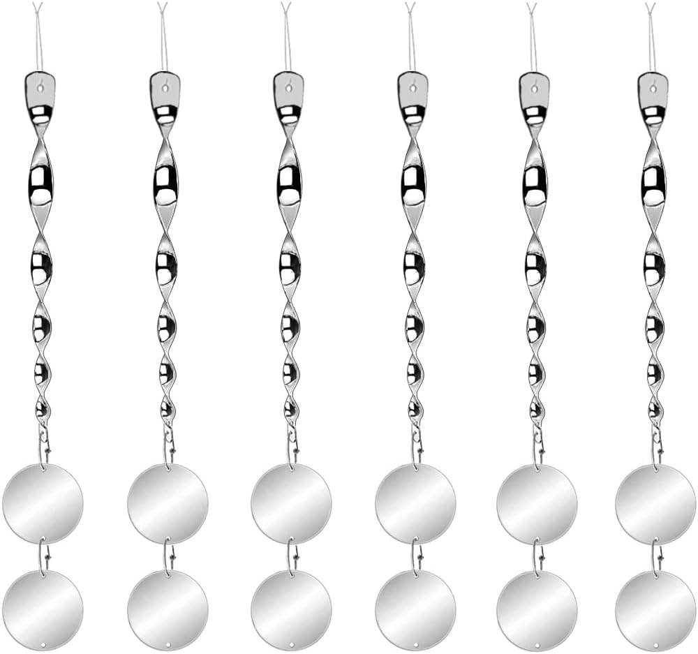 Bird Scare Rods with Reflective Discs Reflectors - Bird Spinner Scare Device of Twisting Rods and Disks to Keep Birds Away Like Woodpecker and Pigeon - 6 Pack