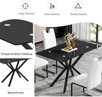 5 Pieces Modern Luxury Glass Dining Set, Minimalist Rectangle Dinner Room Set for 4, 47'' Black Glass Top Kitchen Table Set with Black Tufted Chairs, for Small Apartment Home