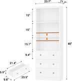 Cyclysio 80" Kitchen Pantry Cabinet with 3 Drawers, Tall Storage Cabinet Wood Food Pantry with Thickened Top Panel and Adjustable Shelves, Versatile Cupboard for Kitchen, Dining Room, White