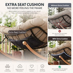 FLEXISPOT Oversized Outdoor Rocking Chair with Thick Cushion, Beige | Thick Cushioned Seat, Bonus Pillow, Modern Patio Papasan Rocker, Metal Frame Wood Base, For Porch Balcony Living Room