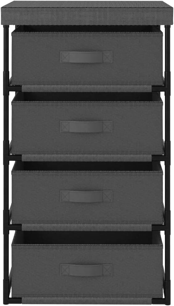 4-Tier Grey Steel Storage Rack w/Fabric Baskets 15"x17.7"x31.5" for Living/Bed/Bath Pantry