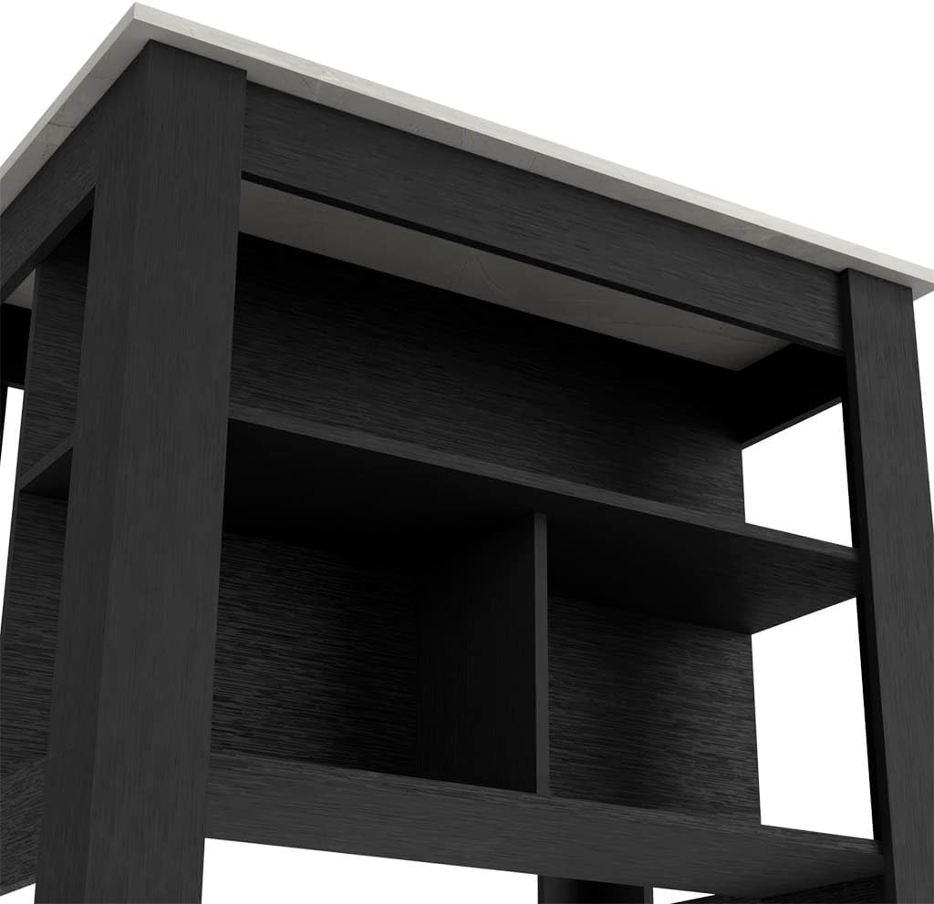 Kitchen Island Dozza with Three Shelves Black and Ibiza Marble Finish | Three storage shelves with varying dimensions for organized kitchen storage